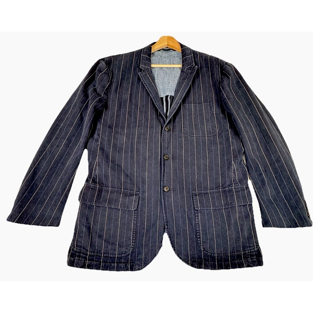 Polo Ralph Lauren Men's Denim Blue 3-Button Blazer Size 46R Pinstripe EUC